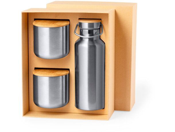 Botellas térmicas Dickinson set bidón 500ml y vasos acero inox bambú detalle 2