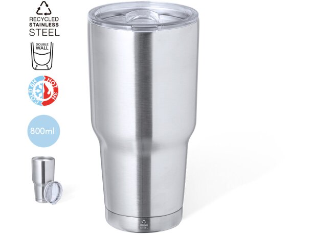 Vaso térmico publicitario con dosificador en tapa acero inoxidable reciclado Atinger detalle 1