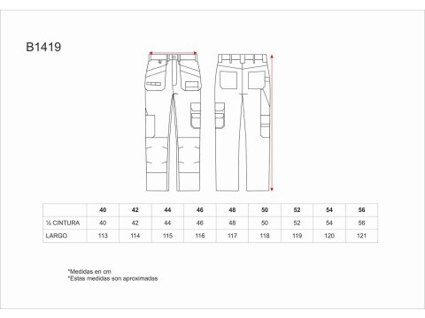 Tabla medidas del producto 81761